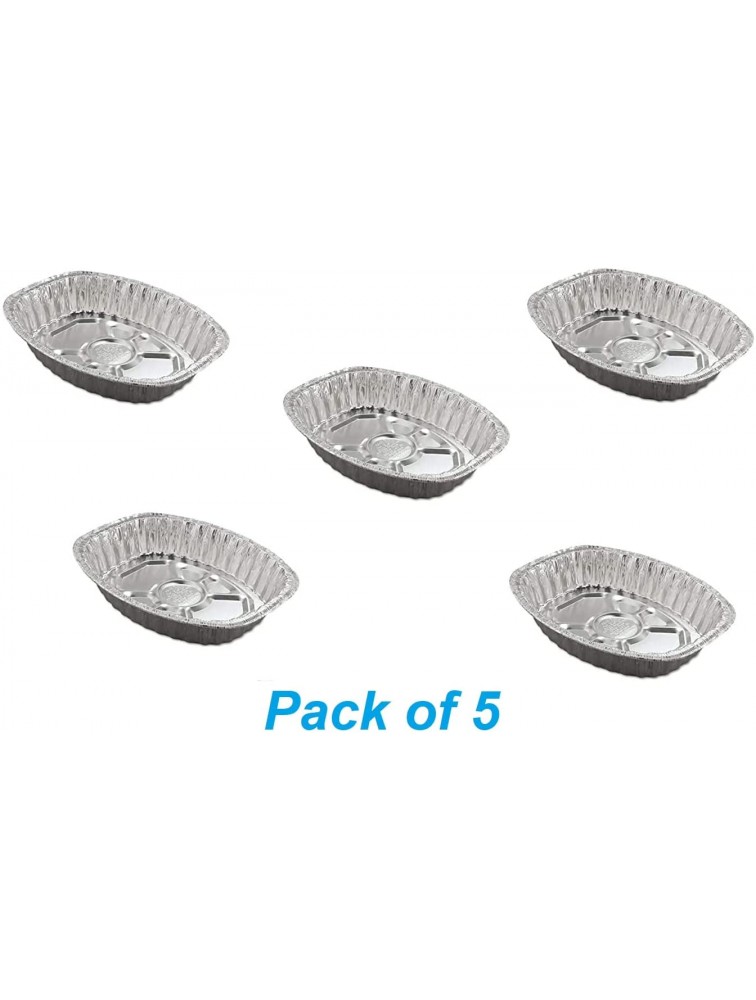 Heavy Duty Disposable Oval Roaster Pan Pack of 5 Size: 14 x 18 x 3 Roasting Pans Deep Oval Shape for BBQ Grilling Heating for Chicken Meat Brisket Turkey Baking - BRXT54Z2U