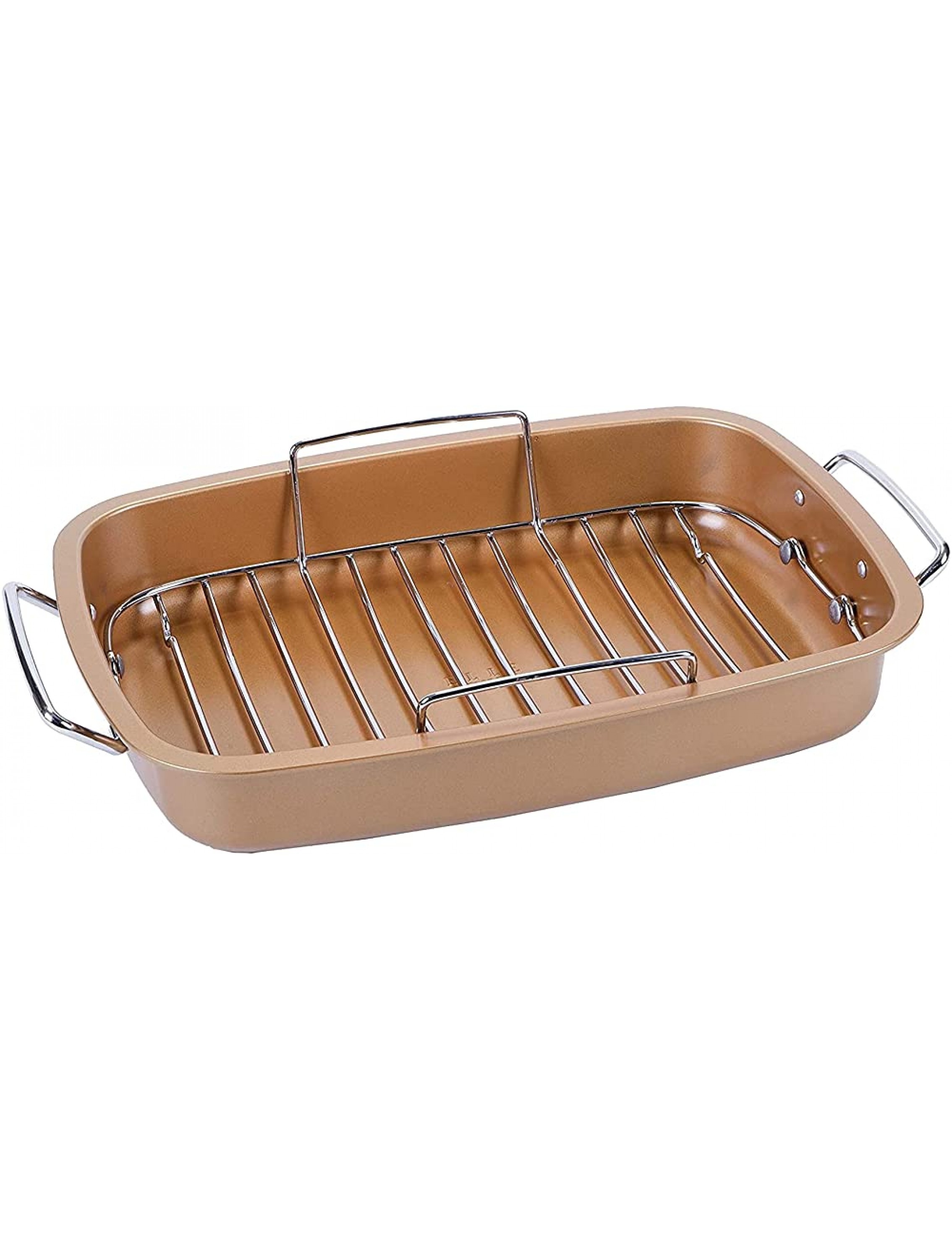 Heavy Gauge Carbonized Steel Commercial Kitchen Grade Copper Non-Stick Roaster with Chrome Floating Rack for 22 lb Turkey by Elle Gourmet - B14U372M3