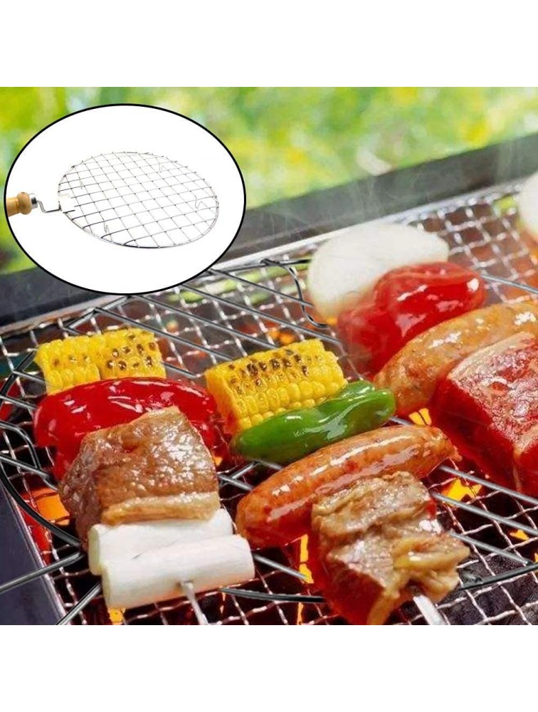 KSJONE Stainless Steel Multi-Functional Wire Steaming Cooling and Baking Barbecue Rack Round Wire Roaster Rack Papad Jali Roti Grill Round Shape with Wooden Handle - B5MB4VHSP