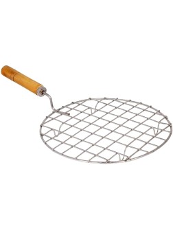 KSJONE Stainless Steel Multi-Functional Wire Steaming Cooling and Baking Barbecue Rack Round Wire Roaster Rack Papad Jali Roti Grill Round Shape with Wooden Handle - B5MB4VHSP