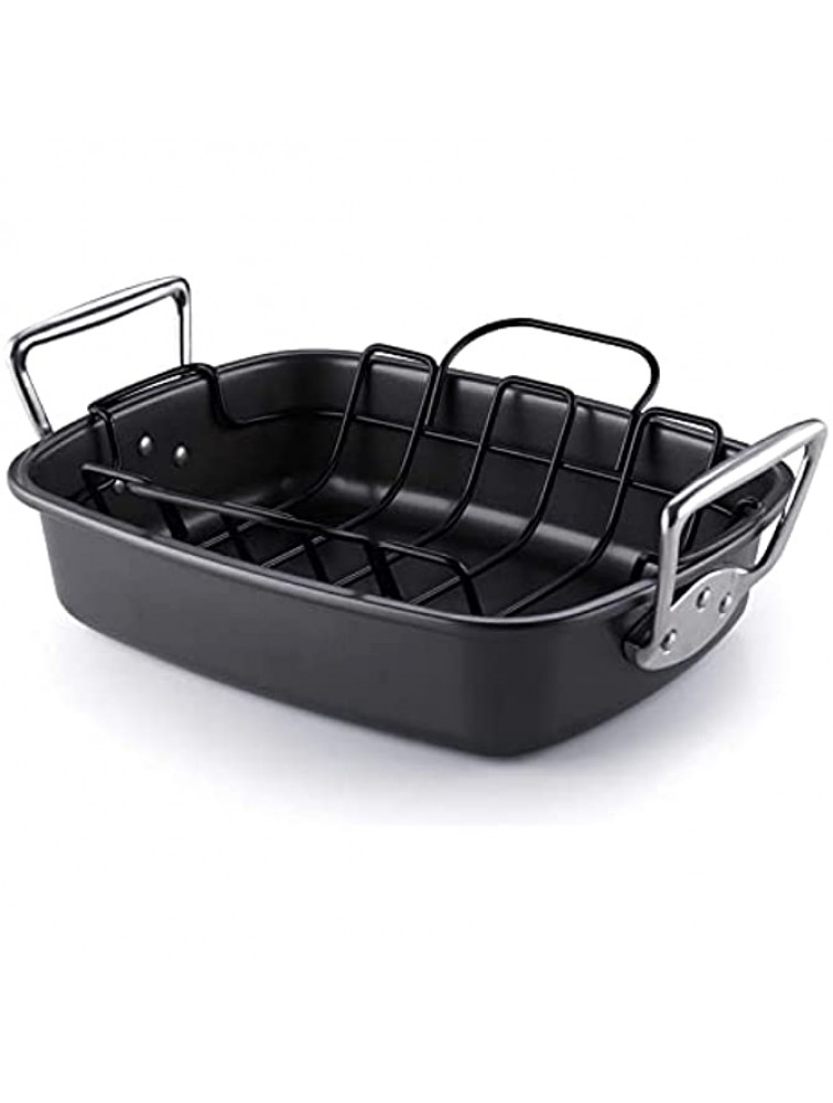 Nonstick Roaster with Rack Bakeware Roast Pan Roasting Pan Roaster Lasagna Pan for Turkey Oven Cooking Broiling Baking Large Cookware Deep Dish Pan for Oven Use 17x13-inches Black - BLGUDD3MJ