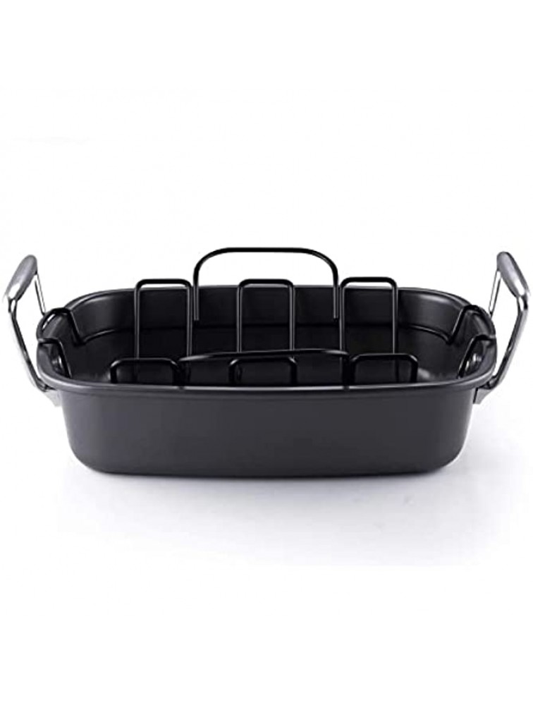 Nonstick Roaster with Rack Bakeware Roast Pan Roasting Pan Roaster Lasagna Pan for Turkey Oven Cooking Broiling Baking Large Cookware Deep Dish Pan for Oven Use 17x13-inches Black - BLGUDD3MJ