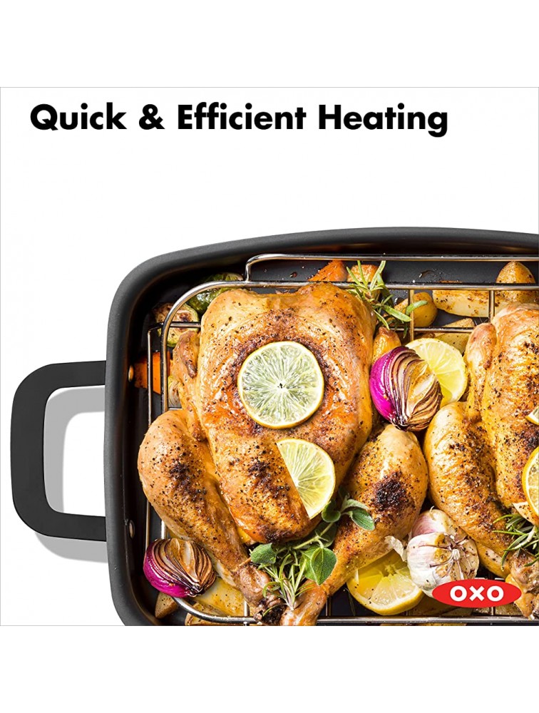 OXO Obsidian Pre-Seasoned Carbon Steel 15 x 10.5 Roasting Pan with Stainless Steel Roaster Rack Induction Black - BZRE6S0MA