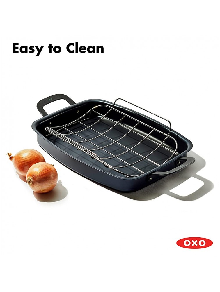 OXO Obsidian Pre-Seasoned Carbon Steel 15 x 10.5 Roasting Pan with Stainless Steel Roaster Rack Induction Black - BZRE6S0MA