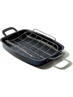 OXO Obsidian Pre-Seasoned Carbon Steel 15" x 10.5" Roasting Pan with Stainless Steel Roaster Rack Induction Black - BZRE6S0MA