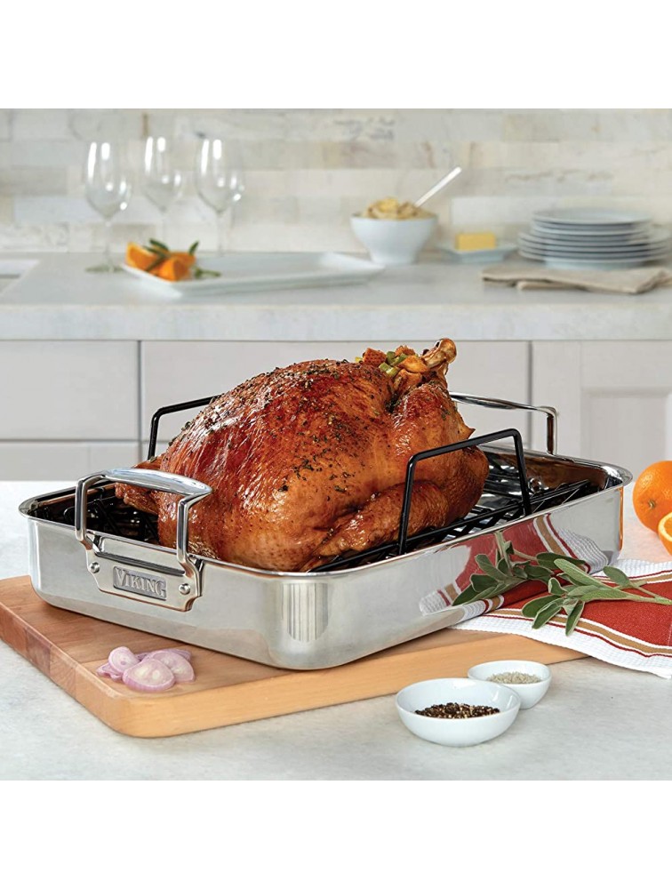 Viking 3-Ply Stainless Steel Roasting Pan with Nonstick Rack + BONUS Carving Set 16 Inch by 13 Inch - BA35L3AUK