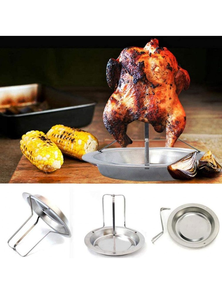 XYDZ Chicken Roaster Rack Stainless Steel Beer Can Vertical Roaster with Drip Pan for Oven Barbecue Grill Accessories Plate Kitchen Craft Non-Stick BBQ Accessories Cooking Tool Silver - BYRP5R2JT