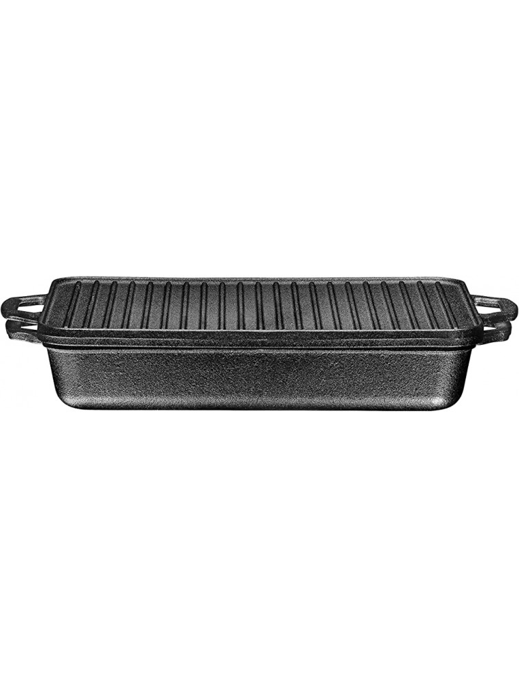 3-In-1 Pre-Seasoned Cast Iron Rectangle Pan With With Reversible Grill Griddle Lid Multi Cooker Deep Roasting Grill Pan Non-Stick Open Fire Camping Use As Dutch Oven Frying Pan or Roasting pan - BDWRPPS5Y