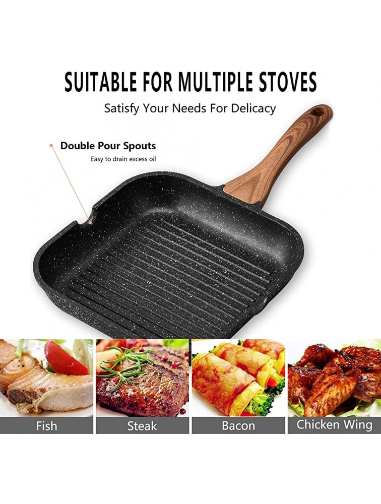 ESLITE LIFE 9.5 Inch Nonstick Grill Pan for Stove Tops with Lid Induction Square Skillet Steak Bacon Pan with Granite Coating - BOFAQI3C7