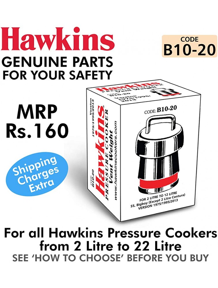 Hawkins Pressure Cooker Vent Weight Assembly for 2005 Older Hawkins Classic & Stainless Steel Pressure Cookers Red - B30Q8F674