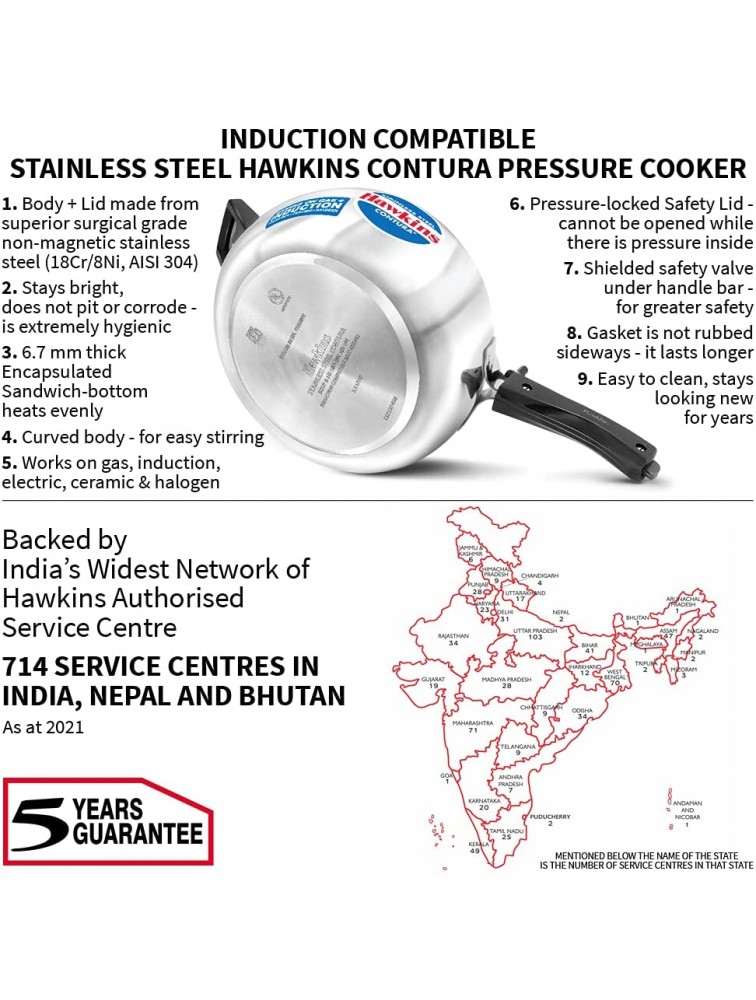 Hawkins SSC35 Induction Base Stainless Steel Pressure Cooker 3.5L Silver - BAMDXZUGJ