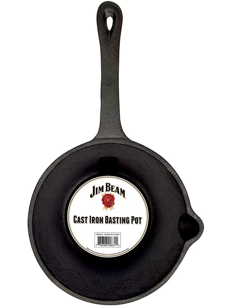 Jim Beam Pre-Seasoned Heavy Duty Construction Cast Iron Basting Pot for Grilling and Oven Large Black - B1RSWSFI7