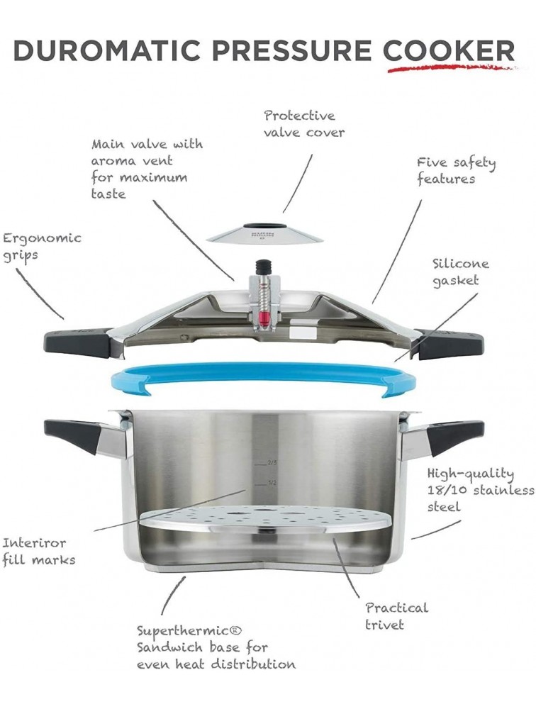 Kuhn Rikon Duromatic Inox Stainless Steel Pressure Cooker with Side Grips Set of 2 4 Litre and 6 Litre 24 cm - BZ1PTIF9M