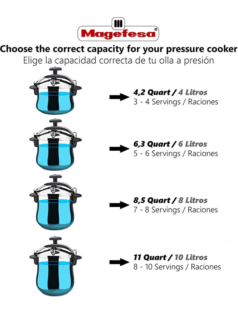 MAGEFESA Star Quick Easy To Use Pressure Cooker 18 10 Stainless Steel Suitable for induction. Thermodiffusion bottom 3 Security Systems 6 QUART - B5S1O7MHD