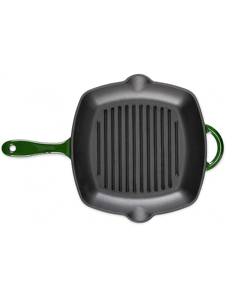 Navaris Enameled Cast Iron Grill Pan 11 inch Square Cast Iron Skillet Griddle Frying Pan Cookware with Easy to Clean Enamel Coated Finish Green - BEGG8NB4F