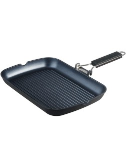 S·KITCHN Grill Pan with Folding Handle Nonstick Grill Pan for Stove Tops Induction Compatible KBBQ Grill Pan with Pour Spouts Indoor Rectangle BBQ Grilling Pan 13 × 9IN - BLVW4VVME
