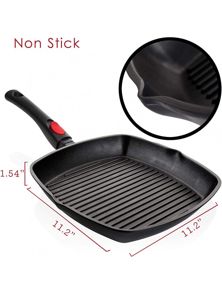 Square Die Casting Aluminum Grill Pan Detachable Handle Griddle Nonstick Stove Top Grill Pan,Chef Quality Perfect for Meats Steak Fish And Vegetables,Dishwasher Safe,11 Inch By Moss & stone. - BPUQ8X67N