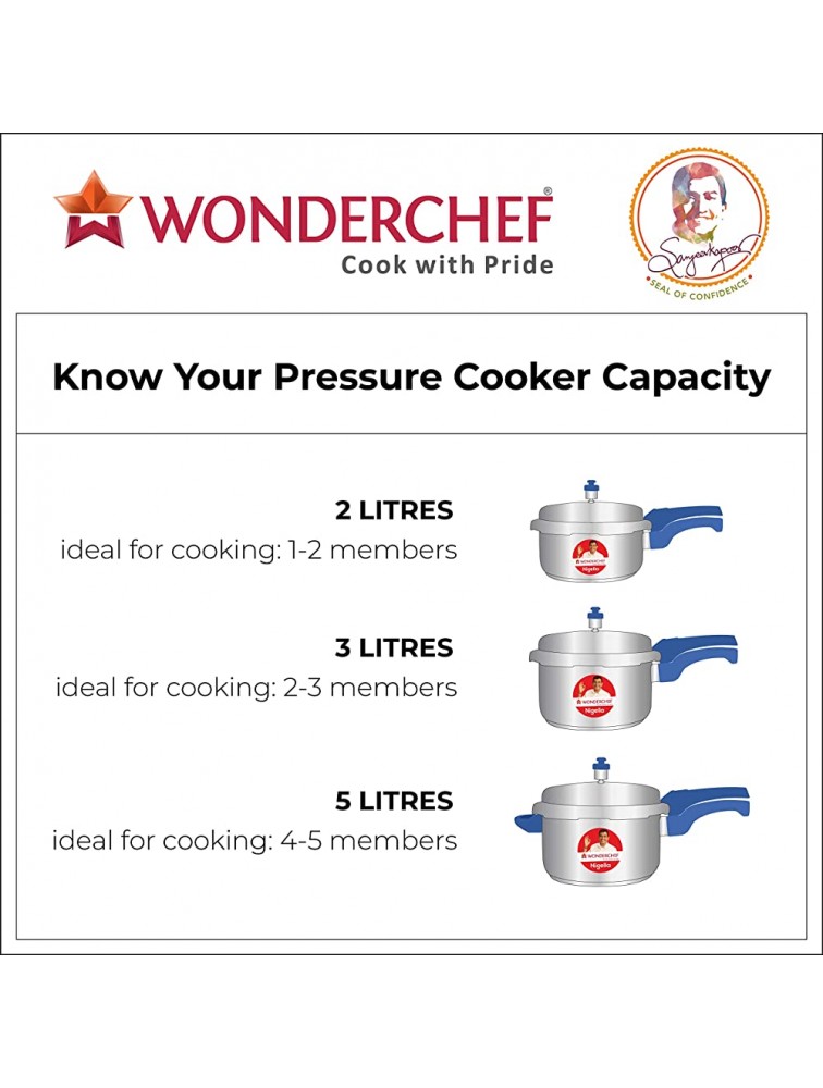 Wonderchef Nigella Stainless Steel Indian Cooking Outer Lid Pressure Cooker 3 Quarts Silver & Blue - BA1BRH5HI