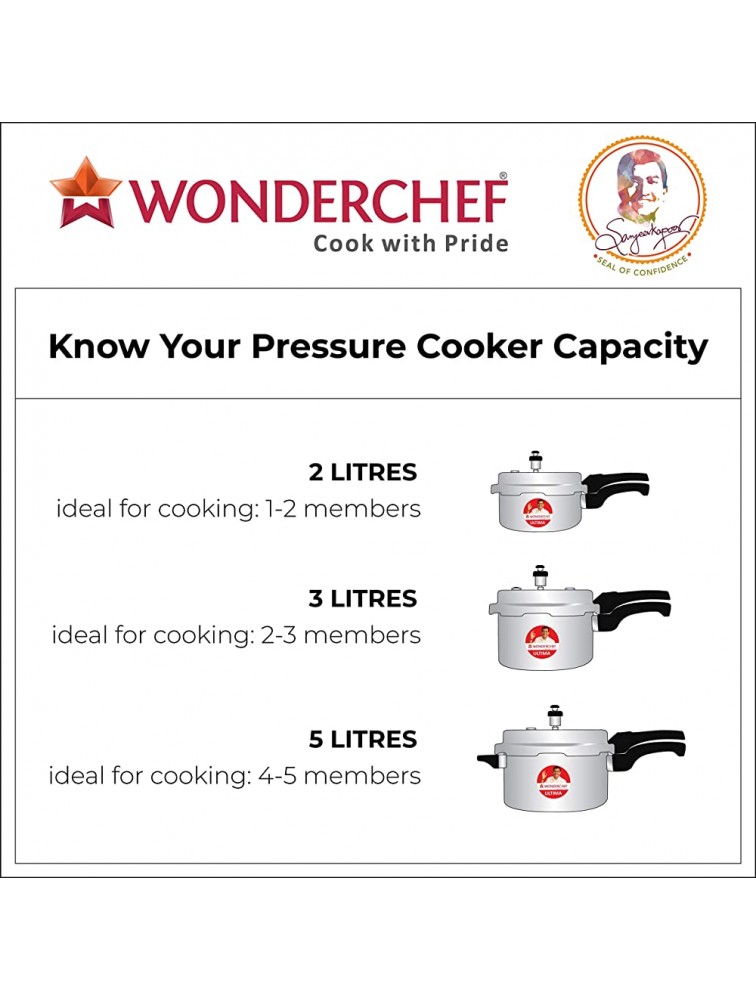 Wonderchef Ultima Outer Lid Indian Cooking Aluminum Pressure Cooker 2 Quarts Silver - B0SUICNRN