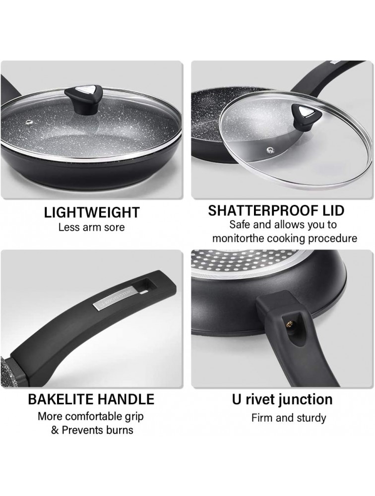 8-Inch Nonstick Stir Fry Pan with Lid Nonstick Skillet with Ergonomic Handle and Flat Bottom Induction Aluminum Frying Pan Skillet Cookware 100% APEO&PFOA-Free Stone-Derived Nonstick Coating - BI0KE7FQE