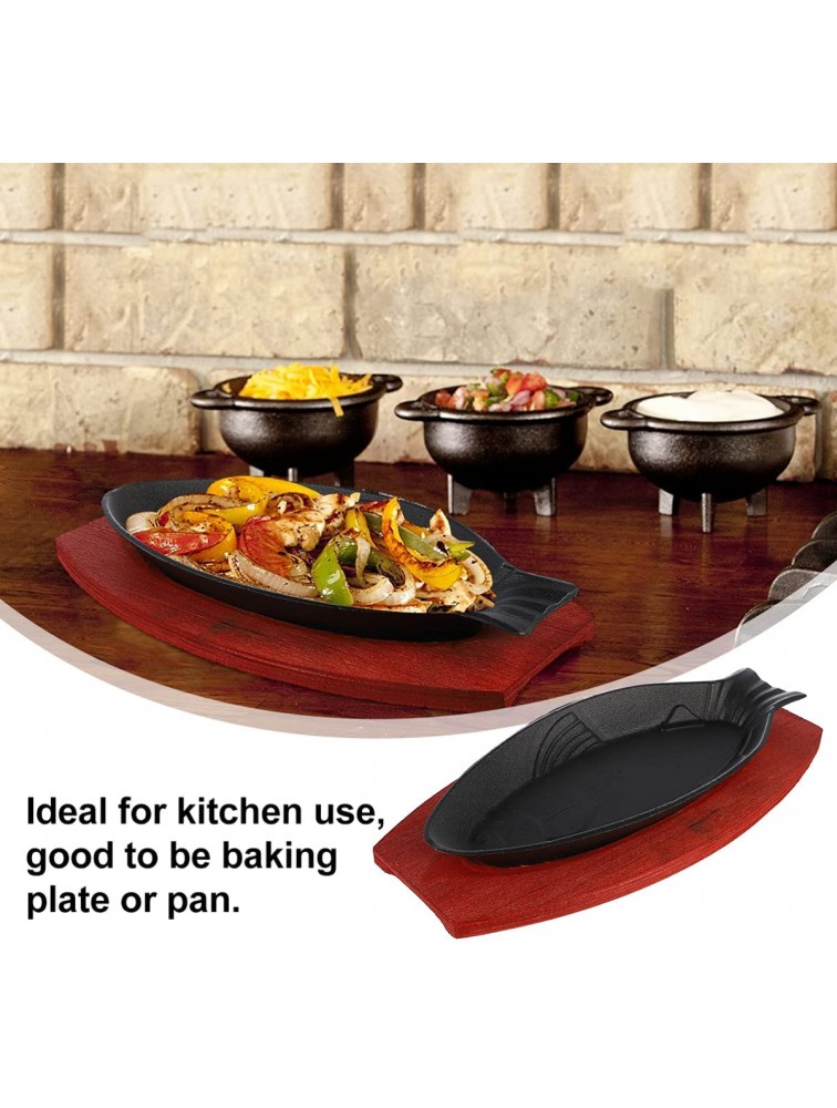 Angoily Cast Iron Fajita Skillet Set Creative Fish- Shaped Japanese Steak Plate With Wood Base for Restaurant Home Kitchen Cooking Pan Grilling Meats Seafood 31X14X2. 5CM - B3OO9KT0Y