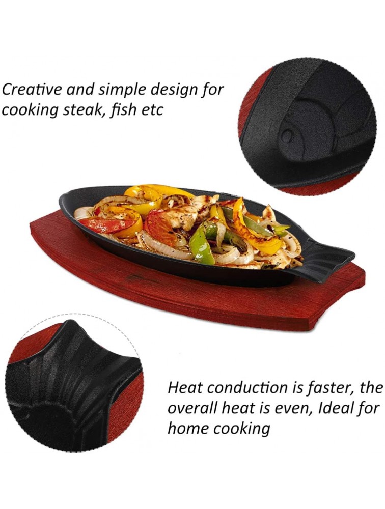 Angoily Cast Iron Fajita Skillet Set Creative Fish- Shaped Japanese Steak Plate With Wood Base for Restaurant Home Kitchen Cooking Pan Grilling Meats Seafood 31X14X2. 5CM - B3OO9KT0Y