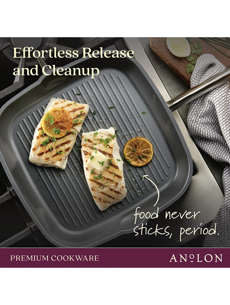 Anolon Accolade Forged Hard Anodized Nonstick Square Grill Pan Griddle with Spouts 11 Inch Moonstone Gray - BDL8MI6GR