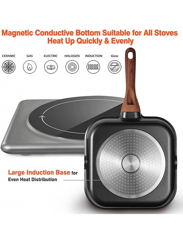 Anyfish Grill Pan for Stove Tops Nonstick Induction Steak Pan with Pour Spout and Grill Marks 9.5 Inch - BAQXXV99S