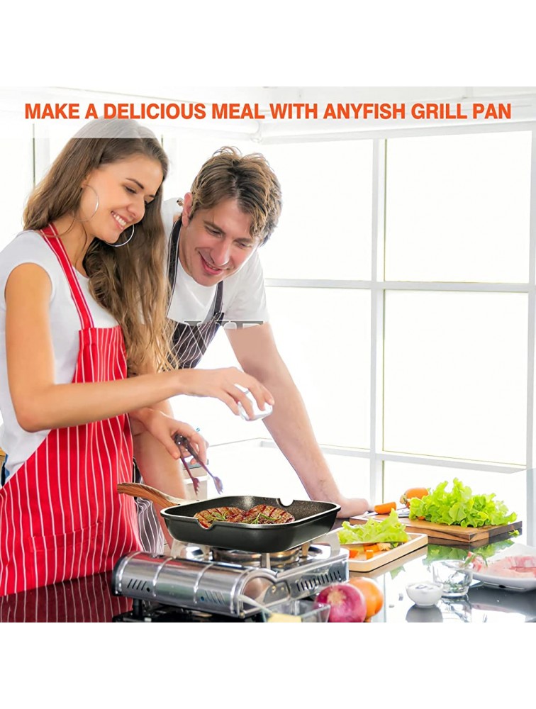 Anyfish Grill Pan for Stove Tops Nonstick Induction Steak Pan with Pour Spout and Grill Marks 9.5 Inch - BAQXXV99S