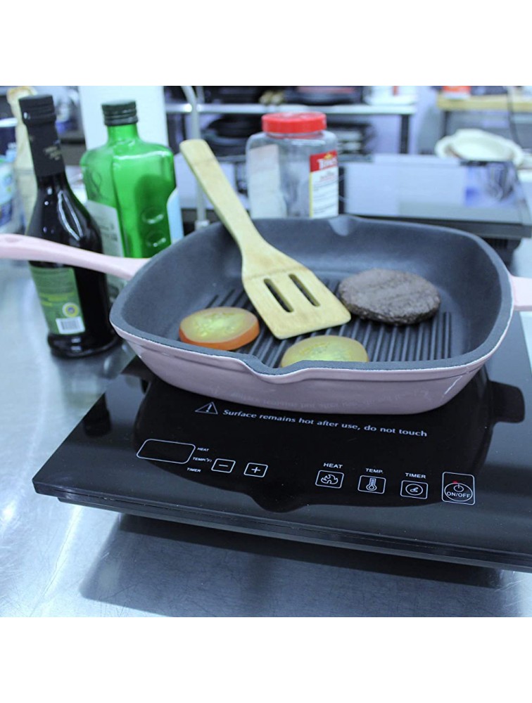BergHOFF Neo 11 Colored Cast Iron Square Grill Pan Even Heat Induction Cooktop Long & Heavy-duty Handle Pink - BS84RYBEO