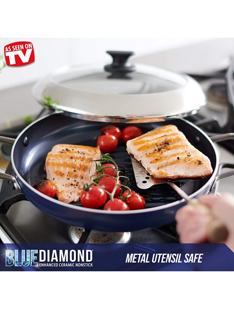 Blue Diamond Cookware Diamond Infused Ceramic Nonstick 11 Grill Genie Pan with Lid PFAS-Free Dishwasher Safe Oven Safe Blue - BNPDU5MJ0