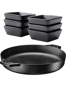 Bruntmor Pre-Seasoned Cast Iron Grill Pan for Outdoor Indoor Cooking. 16" Large Skillet with Dual Handles Durable Frying Pan and Ceramic Square Baking Ramekins for Soufflé Crème Brulee Jams - BYCRZPQDF