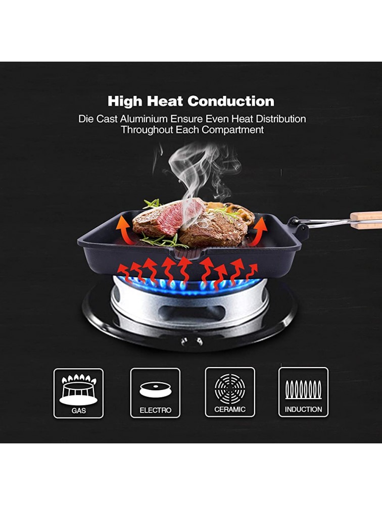 CAMPMAX Grill Pan with Folding Handle Non-stick Grill Pan for Stove Tops Induction Compatible KBBQ Grill Pan 14.5x9.9” - BRL1FH24N