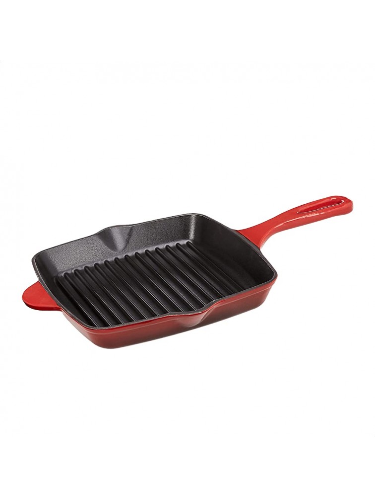 Commercial Enameled Cast Iron Square Grill Pan 10.25-Inch Red - BAYBDWUJ5