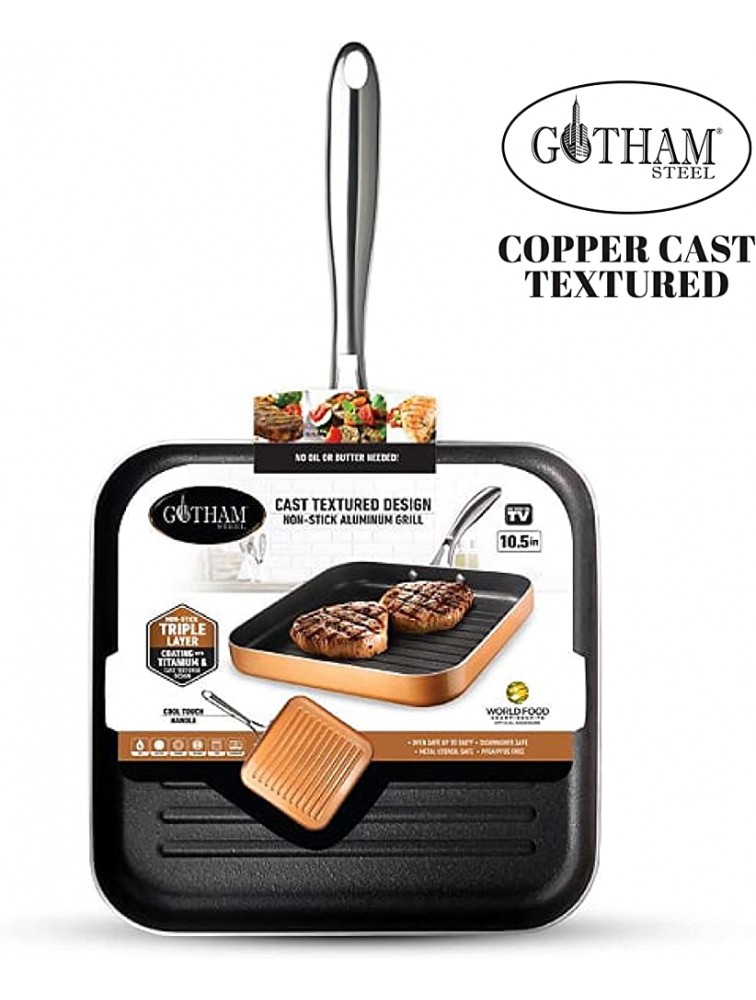 Gotham Steel Nonstick Grill Pan for Stovetops with Grill Sear Ridges Drains Grease Ultra Durable Coating Metal Utensil Safe Stay Cool Stainless-Steel Handle Oven & Dishwasher Safe 100% PFOA Free - BODN490DG