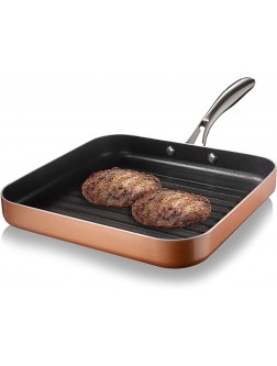Gotham Steel Nonstick Grill Pan for Stovetops with Grill Sear Ridges Drains Grease Ultra Durable Coating Metal Utensil Safe Stay Cool Stainless-Steel Handle Oven & Dishwasher Safe 100% PFOA Free - BODN490DG