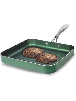 Granitestone Green Nonstick Grilling Pan Diamond Infused Metal Utensil Sear Ridges for Grease Draining Stainless Steel Stay Cool Handle Oven & Dishwasher Safe 100% PFOA Free 10.5" - BFDLWCX76