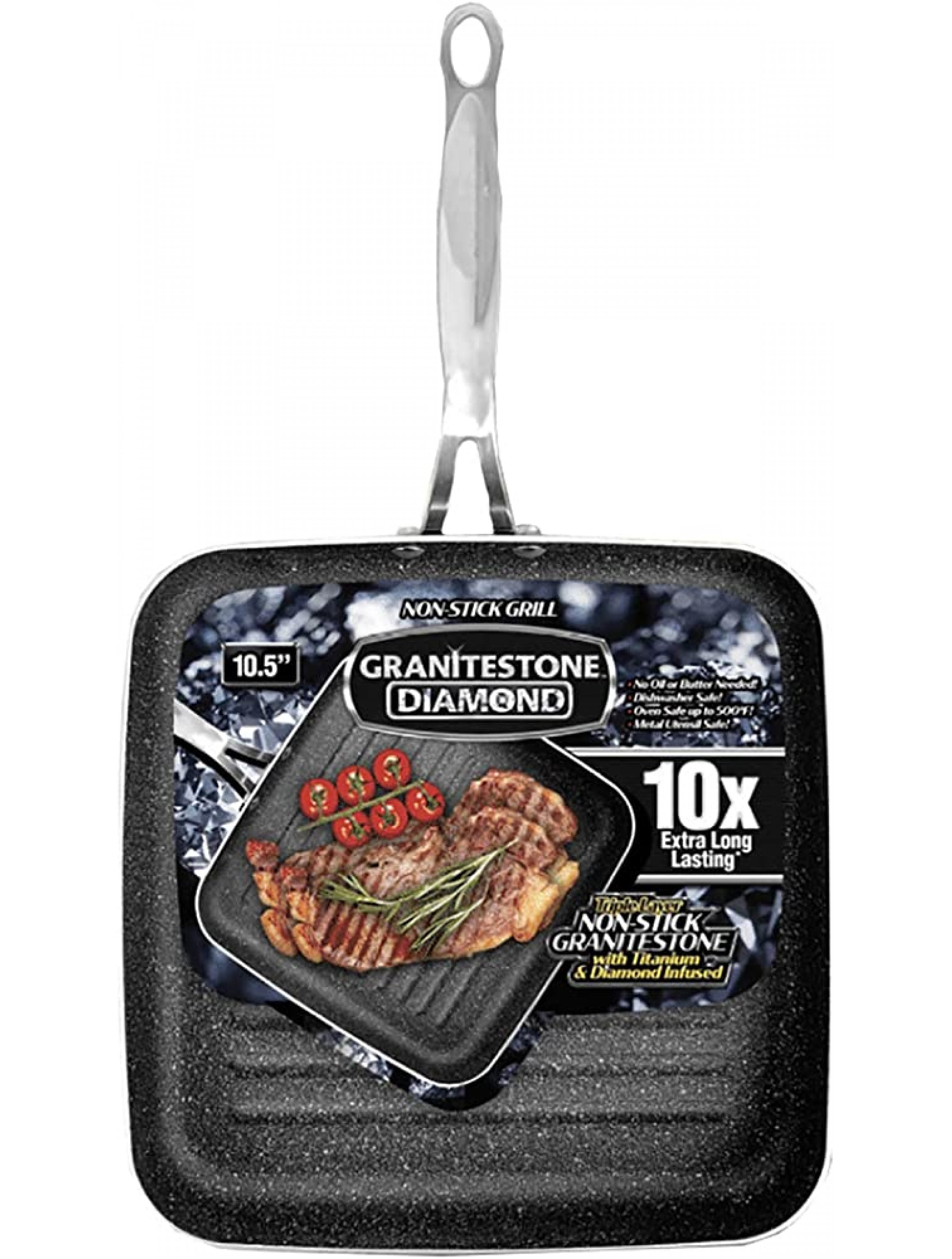 Granitestone Grill Pan 10.25 Nonstick and Scratchproof Stovetop Cookware PFOA Free Oven-Safe Dish Washer Safe 10X Extra Long Lasting As Seen On TV - BY4B7TBKZ