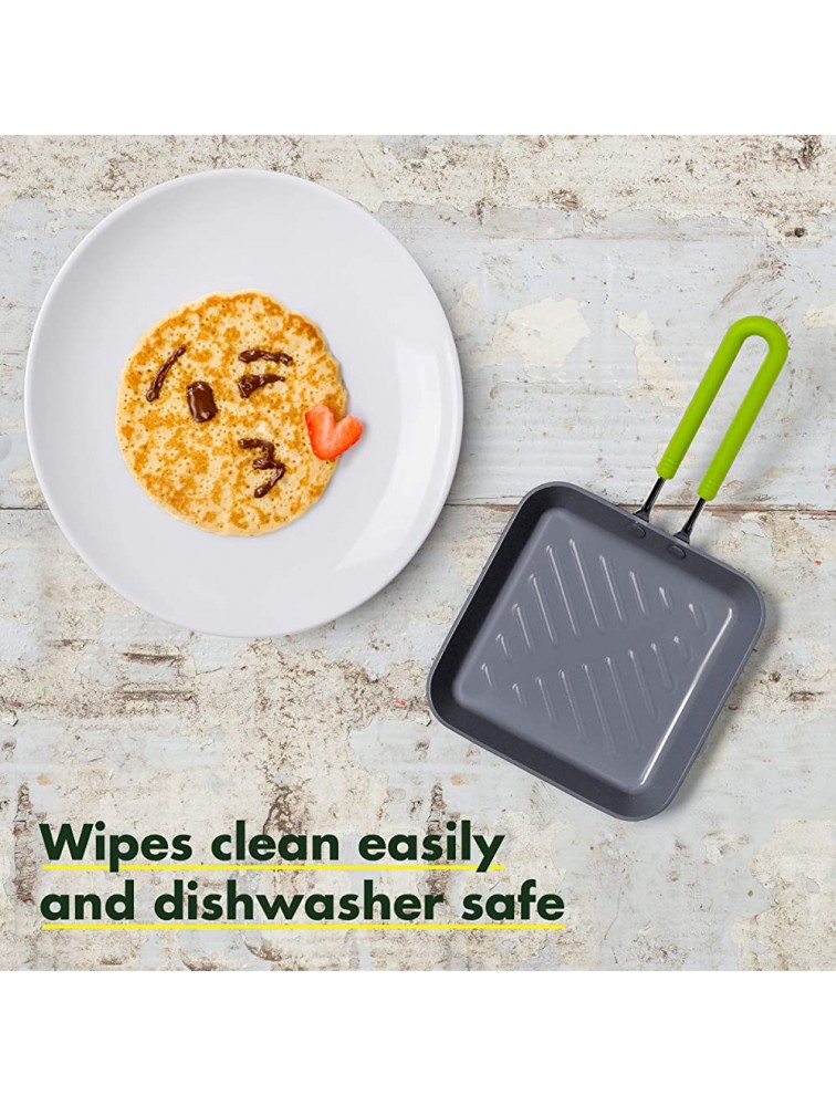 GreenPan Mini Healthy Ceramic Nonstick 5 Square Grill Pan PFAS-Free Dishwasher Safe Stay Cool Handle Black - B2H6AB7SI