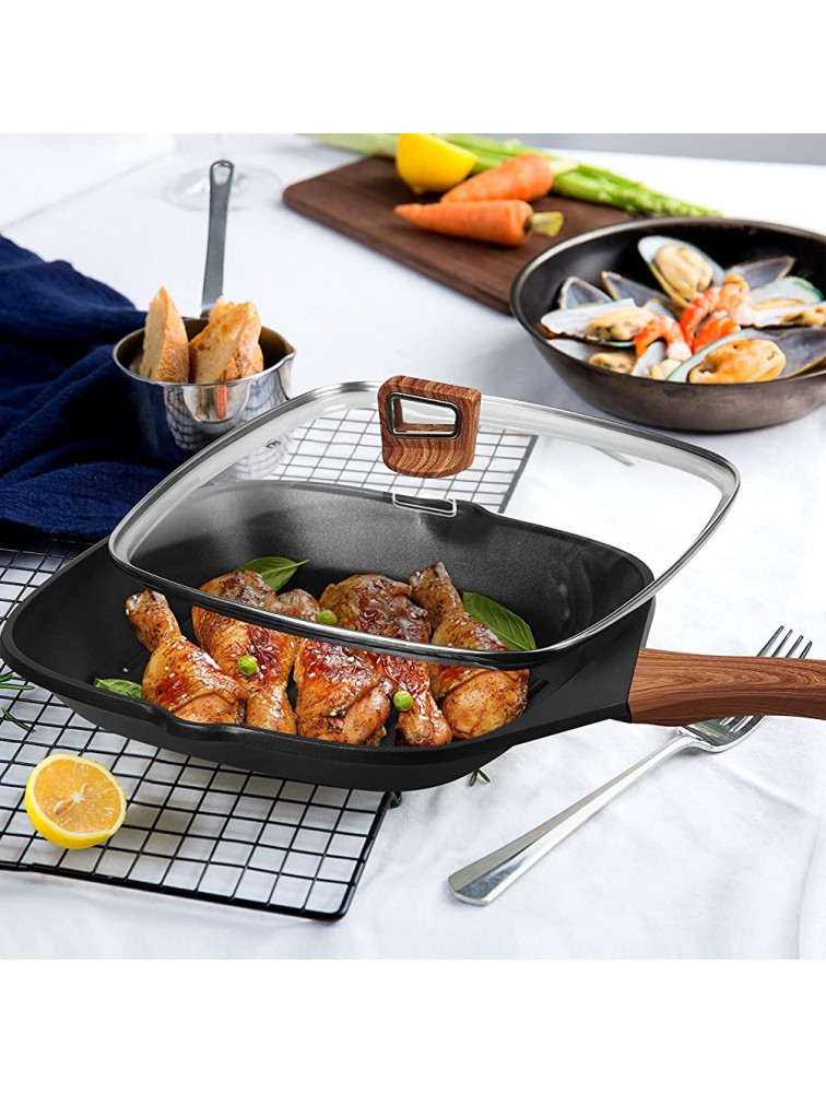 Insetfy Grill Pan for Stove Tops with Lid Nonstick Square Griddle Pan Induction Steak Bacon Pan 11 Inch - BC1TXIKDC