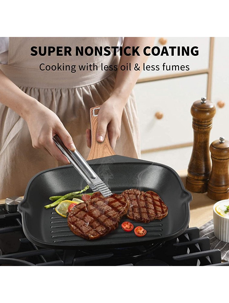 Insetfy Grill Pan for Stove Tops with Lid Nonstick Square Griddle Pan Induction Steak Bacon Pan 11 Inch - BC1TXIKDC
