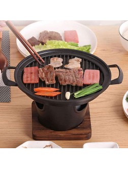 jinding BBQ Alcohol Stove Cast Iron and Aluminum Alloy Mini Grill Single Serving Household Hibachi Grill Roasting Pans with Wooden Base and Fuel Holder,Black - B7JLAUBME