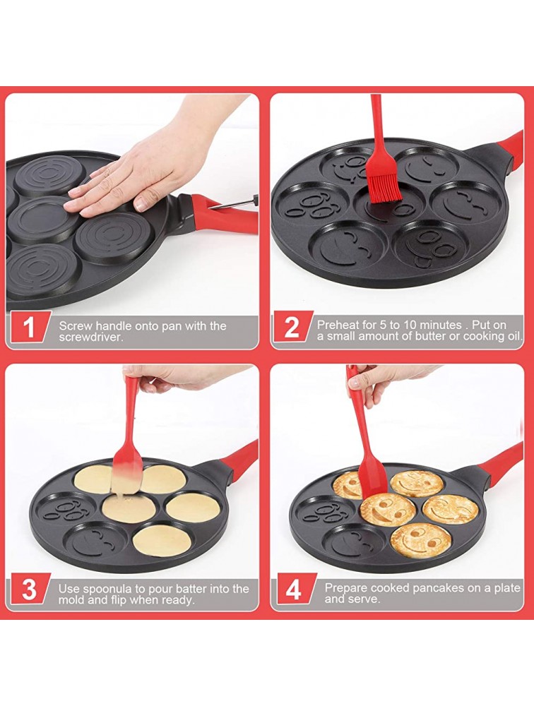 Kids Pancake Griddle Pan Smile Face Pancake Mold Nonstick Grill Pan Mini Blini Pancakes Mold for Children 10 Inch With Silicone spatula & Silicone Brush - BUU02GGHF