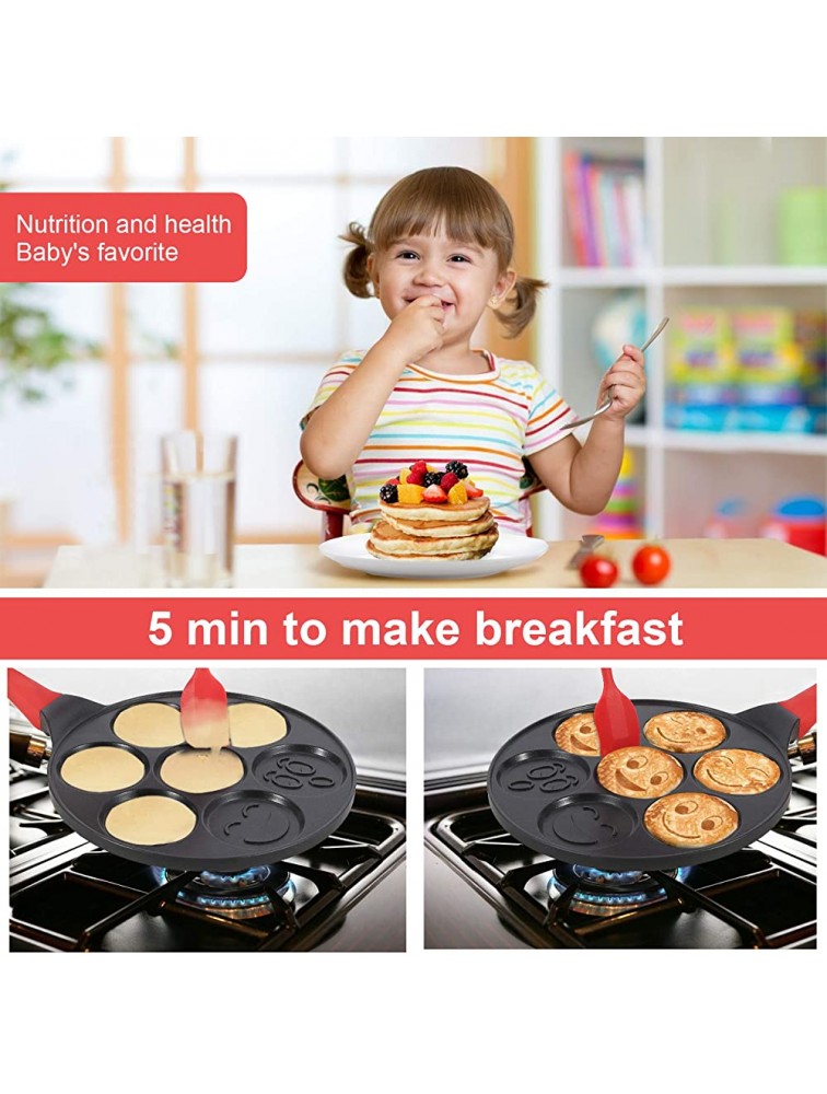 Kids Pancake Griddle Pan Smile Face Pancake Mold Nonstick Grill Pan Mini Blini Pancakes Mold for Children 10 Inch With Silicone spatula & Silicone Brush - BUU02GGHF