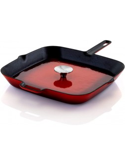 Megachef Enamel Cast Iron Pan with Matching Grill Press 11 Inch Red - B0J5C6GQV