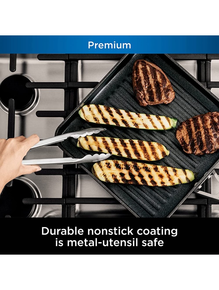 Ninja C30528 Foodi NeverStick Premium 11-Inch Square Grill Pan Hard-Anodized Nonstick Durable & Oven Safe to 500°F Slate Grey - BLUZRV56Q