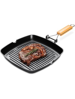 Nonstick Grill Pan for Stove Top 11-inch Non-Stick Square Griddle Pans with Folding Handle Induction Skillet Steak Bacon Pan - BG2ACLGGR