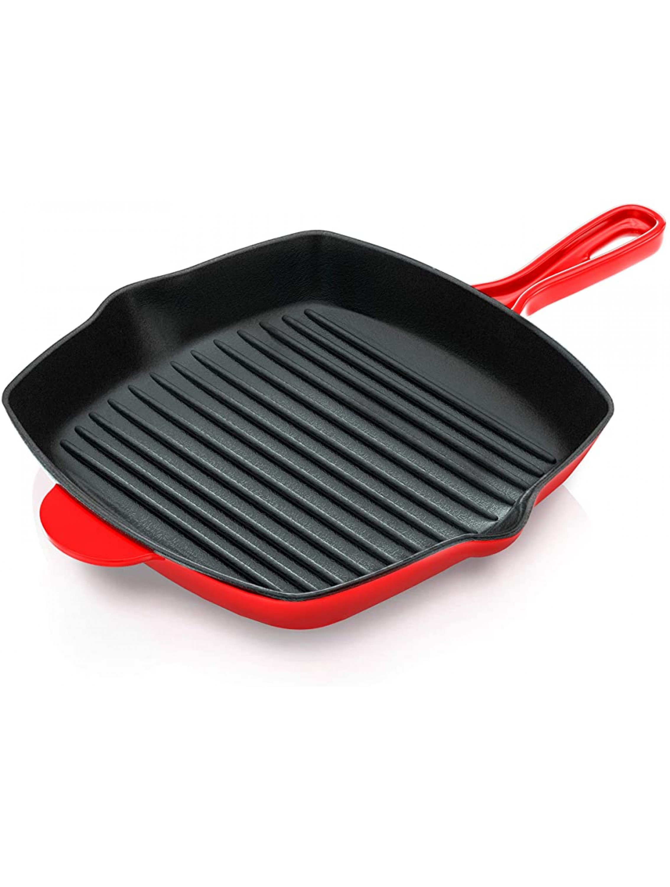 NutriChef Nonstick Cast Iron Grill Pan 11-Inch Kitchen Square Cast Iron Skillet Grilling Pan Enameled Cast Iron Skillet Steak Pan w Side Drip Spout For Electric Stovetop Induction Gas - - BPPVD2O3O