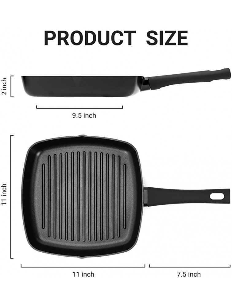 Sakuchi 11 Inch Grill Pan for Stove Tops Nonstick Induction Pan Square Steak Bacon Pan - B94KSNEDR