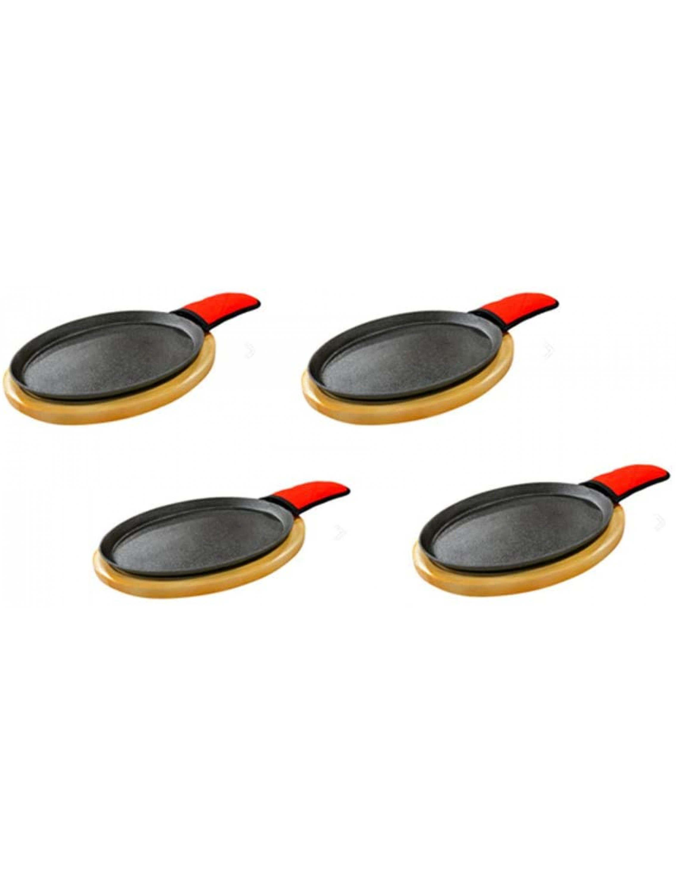 Brooks AG Parts Four Pre-seasoned Cast Iron Fajita Pan Sets,Includes Wooden Serving Bases,Padded Handle Sleeve and Cast Iron Skillet - B8BKESX5L